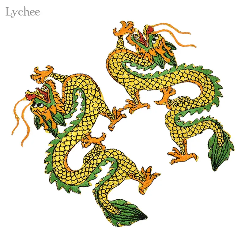 Lychee, 1 пара, китайский дракон, вышитые нашивки, железные нашивки, аппликация для одежды, ручной работы, шитье, ремесло