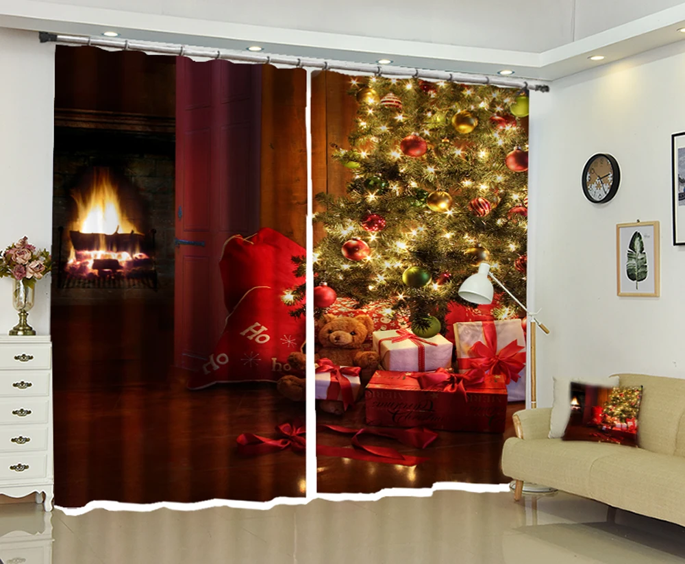 

Christmas gift decorate Luxury 3D Blackout thick Window Curtains Living Room kids bedroom Cortinas Drapes Rideaux pillowcase