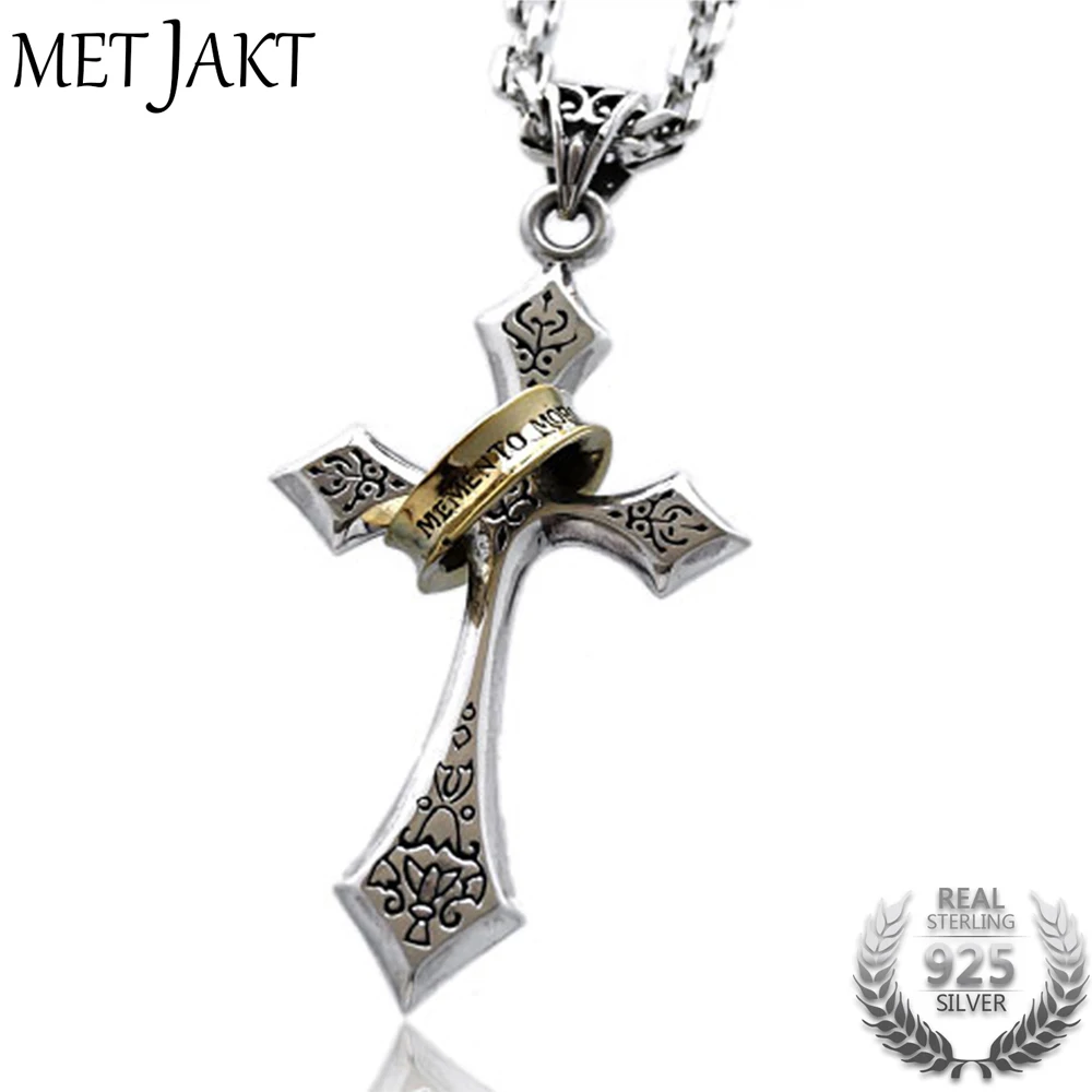 

MetJakt Vintage Silver Cross Pendant and 925 Sterling Silver Snake Chain Necklace & Sterling Silver Men's Punk Jewelry
