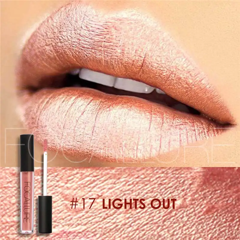 2017 New Metallic Lip Color Cosmetics Waterproof Gloss Gold Shimmer Matte Liquid Lipstick Focallure Makeup |