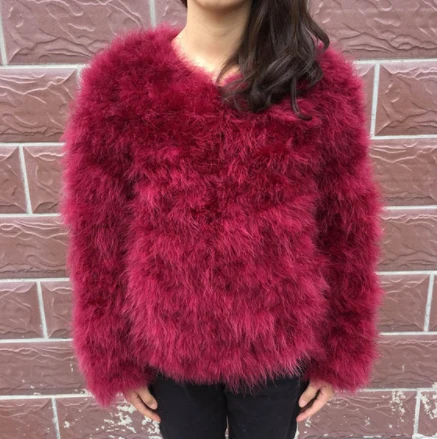 Wine Red JKKFURS Новая женская шуба из натурального меха зимняя теплая куртка из натурального страусиного пера меховая Домашняя одежда наивысшего качества S1002 - Цвет: Wine Red