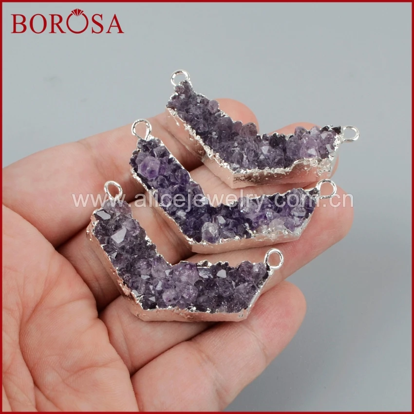 BOROSA 5 шт. серебряный цвет V Форма натуральный фиолетовый кристалл Друза