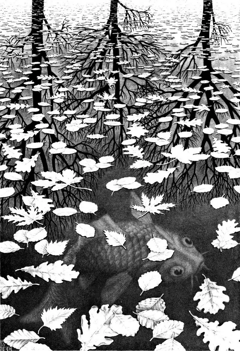 Escher три миры печать Жикле Шелковый Плакат Украшение дома Настенная Наклейка | Дом