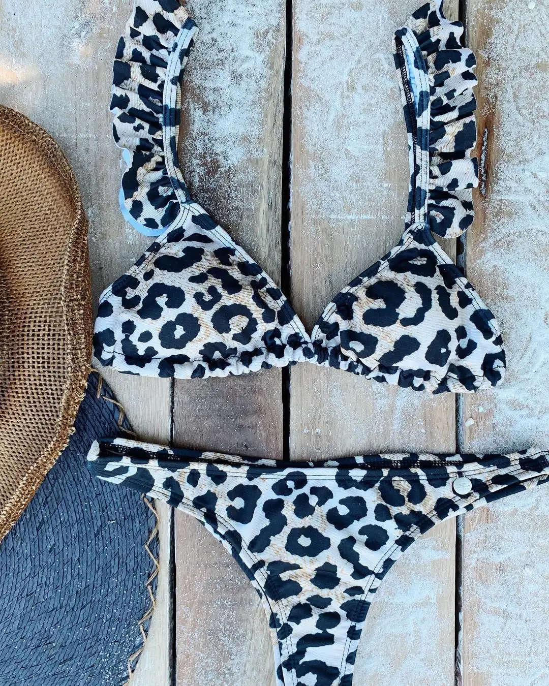 Женский купальник бикини Леопардовый с оборками пуш ап 2019|Купальники| |