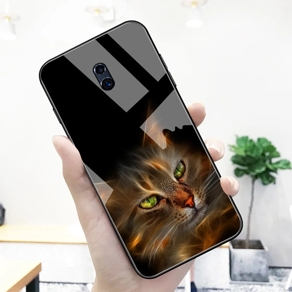 For Oppo R11s plus case glass back anime animal cute cat cover for R9 R9S R11 R11S Plus R17 R15 F9 Pro Find X A7X Reno | Мобильные