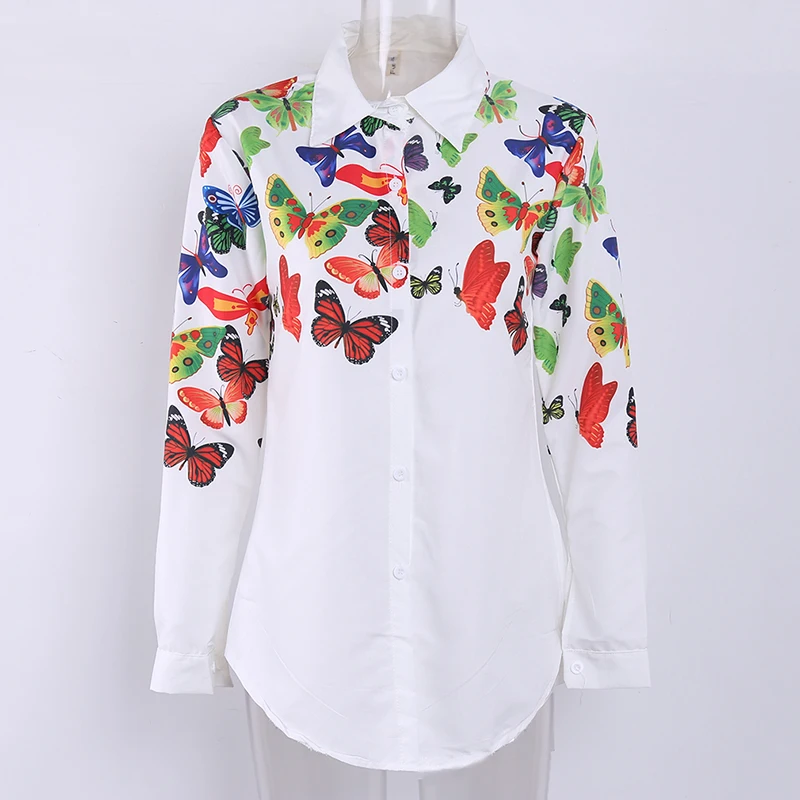 Ladies Office Floral Flower Printing Blouse Shirts Women Spring Shirt Long Sleeves Casual Slim Fit Blusas Female Clothing Tops | Женская