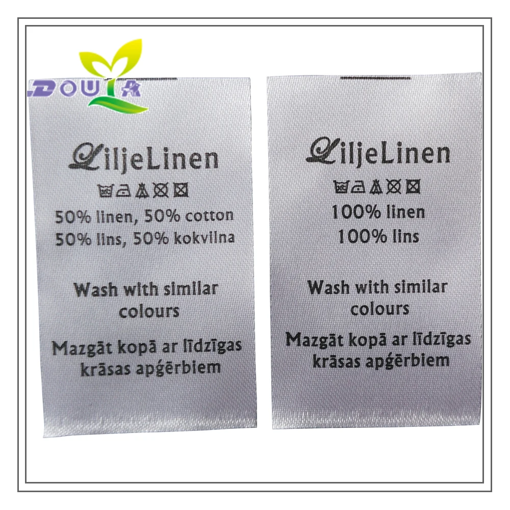 

Customized Clothing Care Labels Ribbon Printed Garment Satin Label With Own Logo Custom Silk Ribbon Print Sewing Clothing Tags