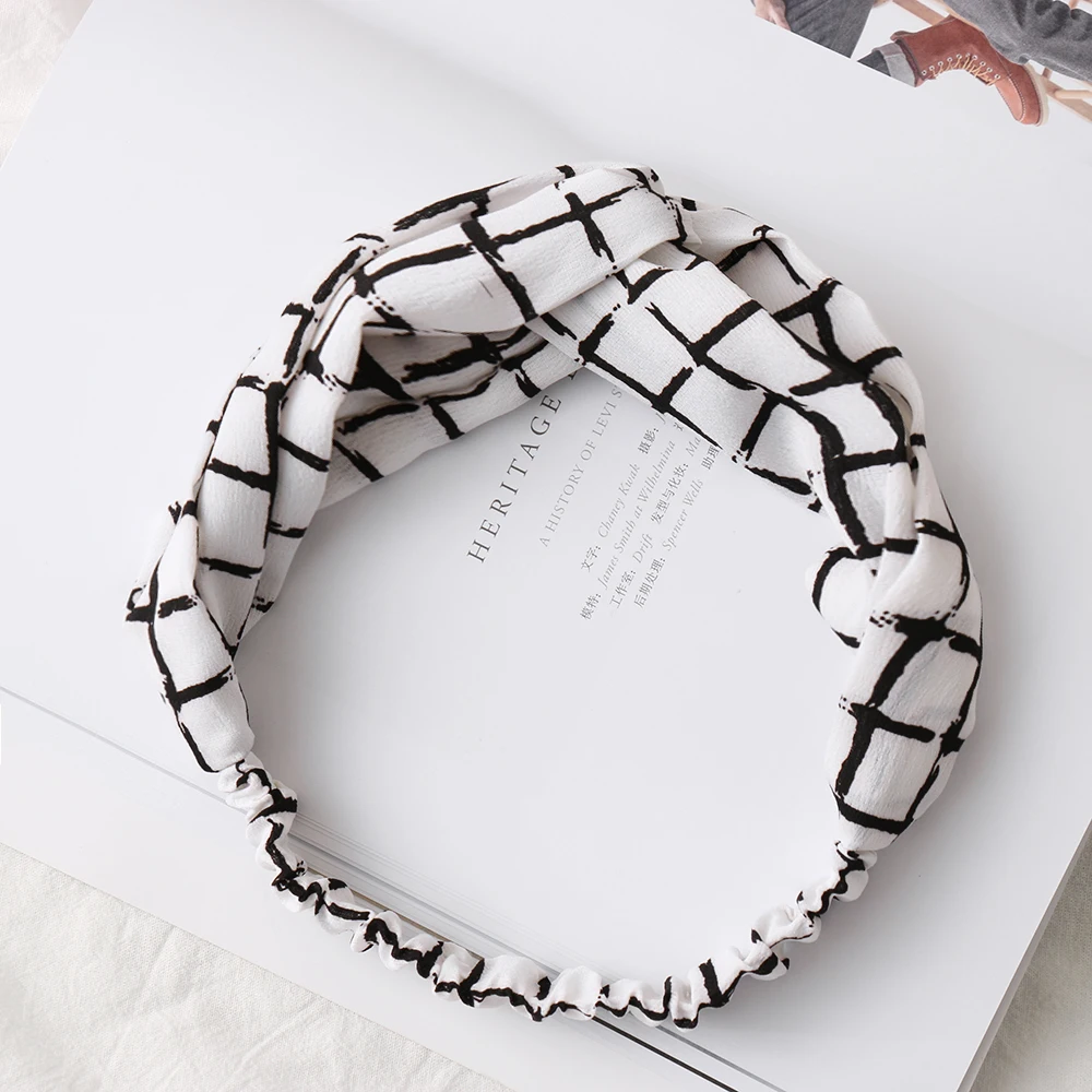 Женская повязка на голову с узлом эластичная чалма-повязка в клетку аксессуары