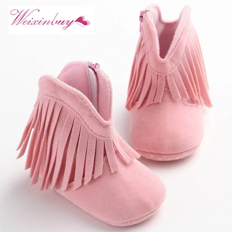 Мягкие Нескользящие ботинки CuteInfant детские с кисточками для девочек и