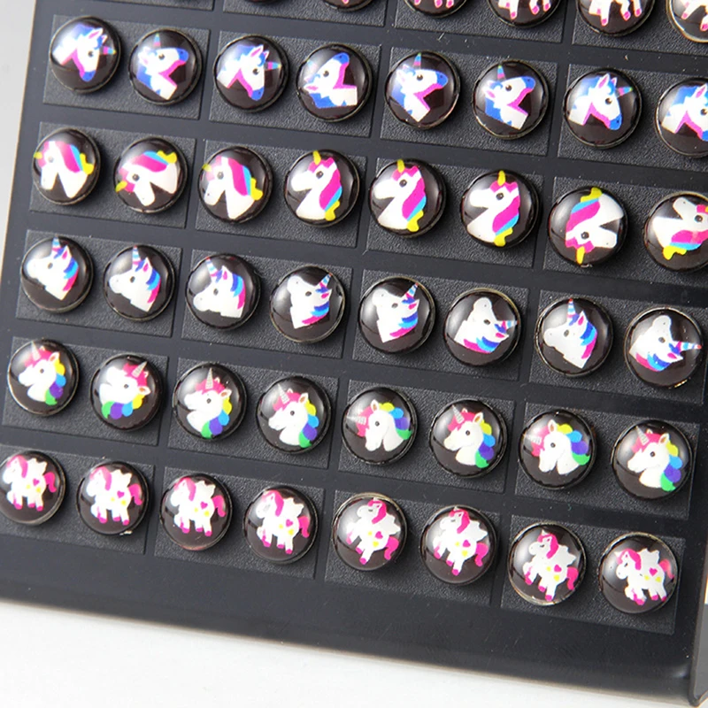 36 пар/уп. креативные милые серьги гвоздики в виде единорога из мультфильма модные