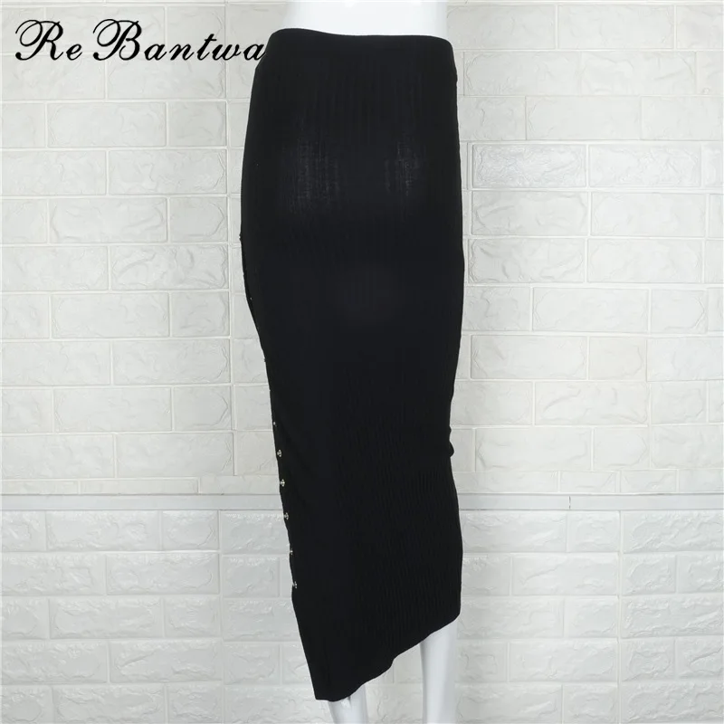 Rebantwa женские черный серый цвета Разделение Макси тонкие трикотажные юбка