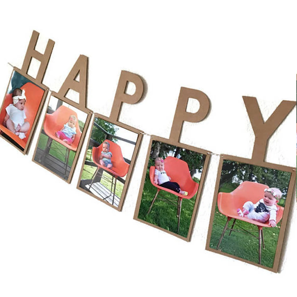 

Anniversary Happy Birthday Banner Baby Shower Birthday Party Supplies DIY Photo Frame Hanging Bunting Party Decoration