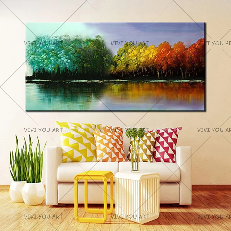 

Art Large Size Hand Painted Trees Landscape Oil Painting on Canvas Wall Art Pictures For Living Room Home Decor No Frame