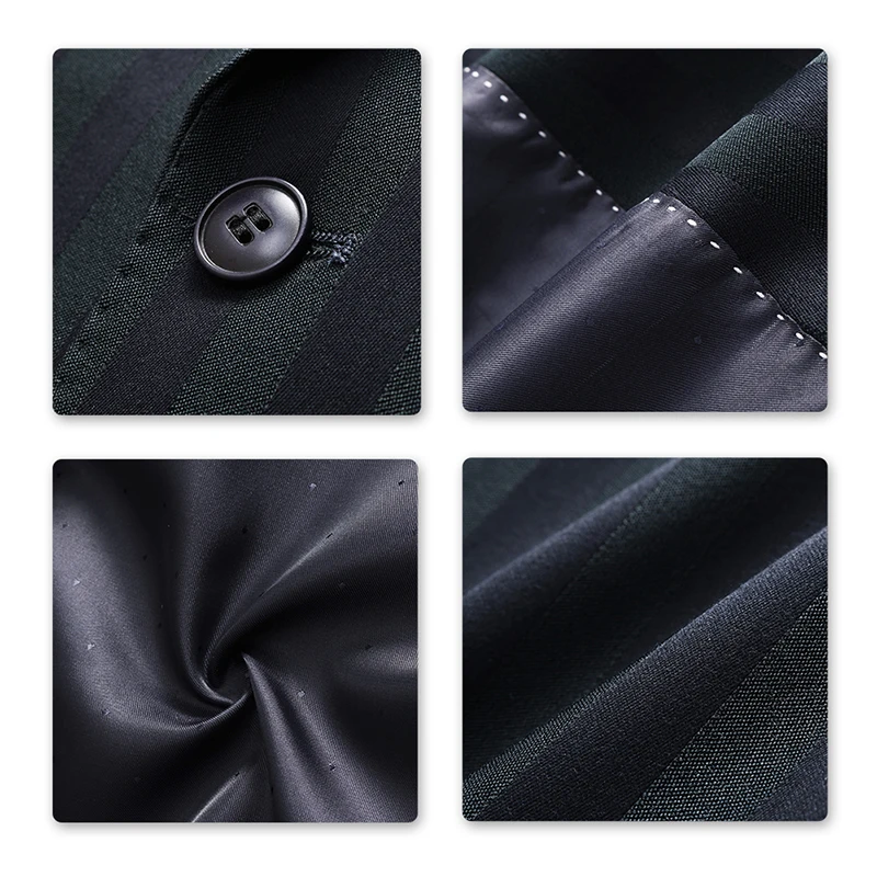 YUNCLOS Men Business Suits Wedding Slim Fit Double-Breasted Striped Male Formal 3 PCS Prom with Pant For | Мужская одежда