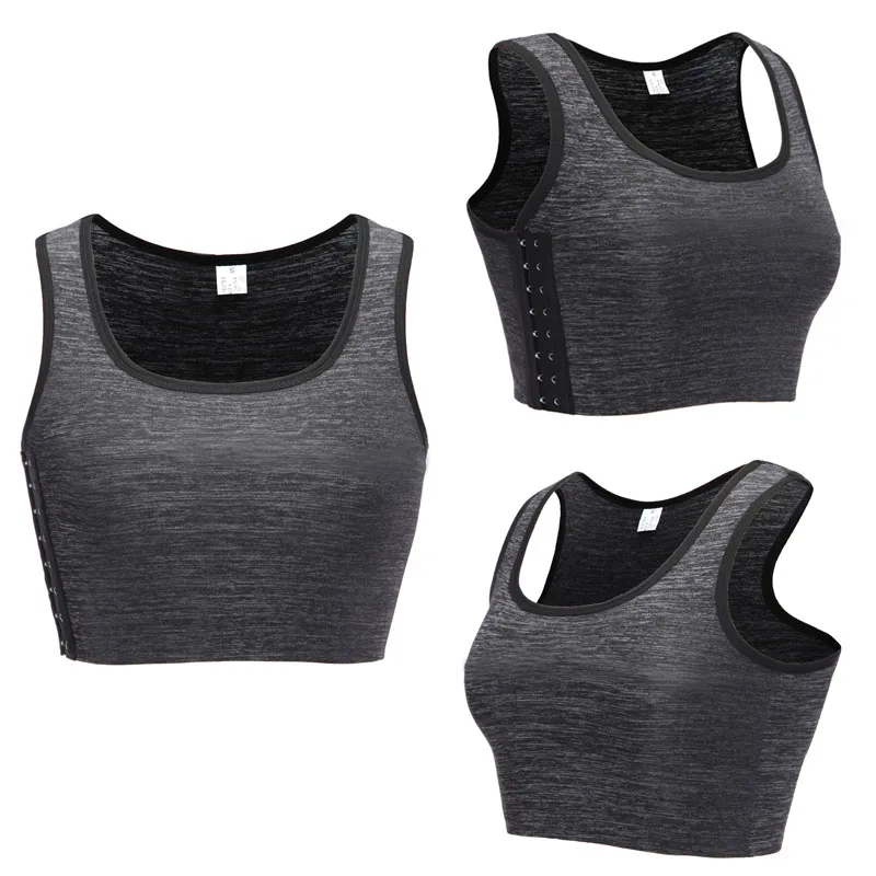Polyester Dark Gray Женский корсет для коррекции груди 3 ряда с плоским передним крюком, повседневный компрессионный корсет для коррекции фигуры, корсет для коррекции фигуры, S-6XL - Цвет: Polyester Dark Gray