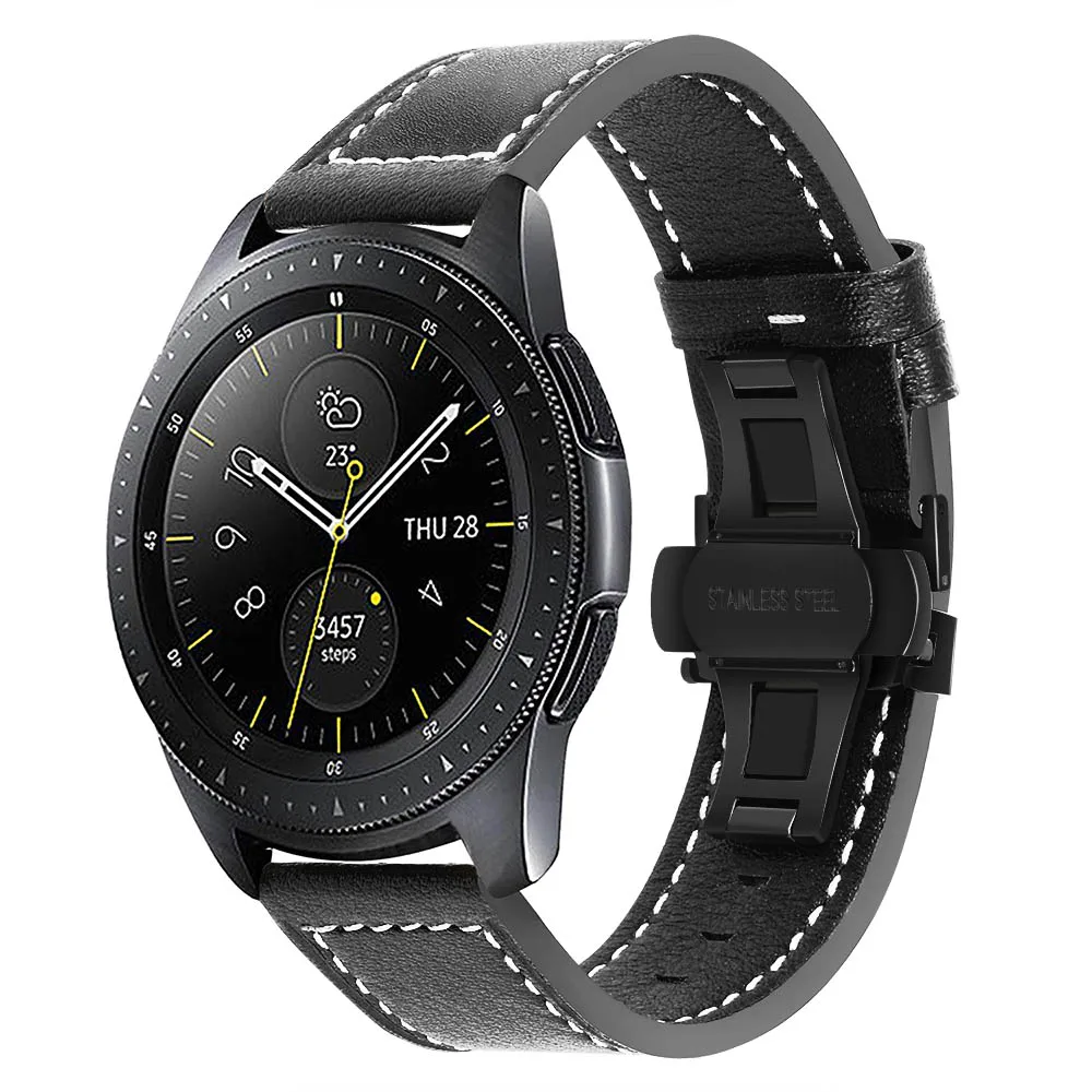 Ремешок для часов из натуральной кожи для samsung Galaxy Watch 42 мм 46 мм/Active/Active2 40 мм 44 мм быстросъемный ремешок с застежкой-бабочкой