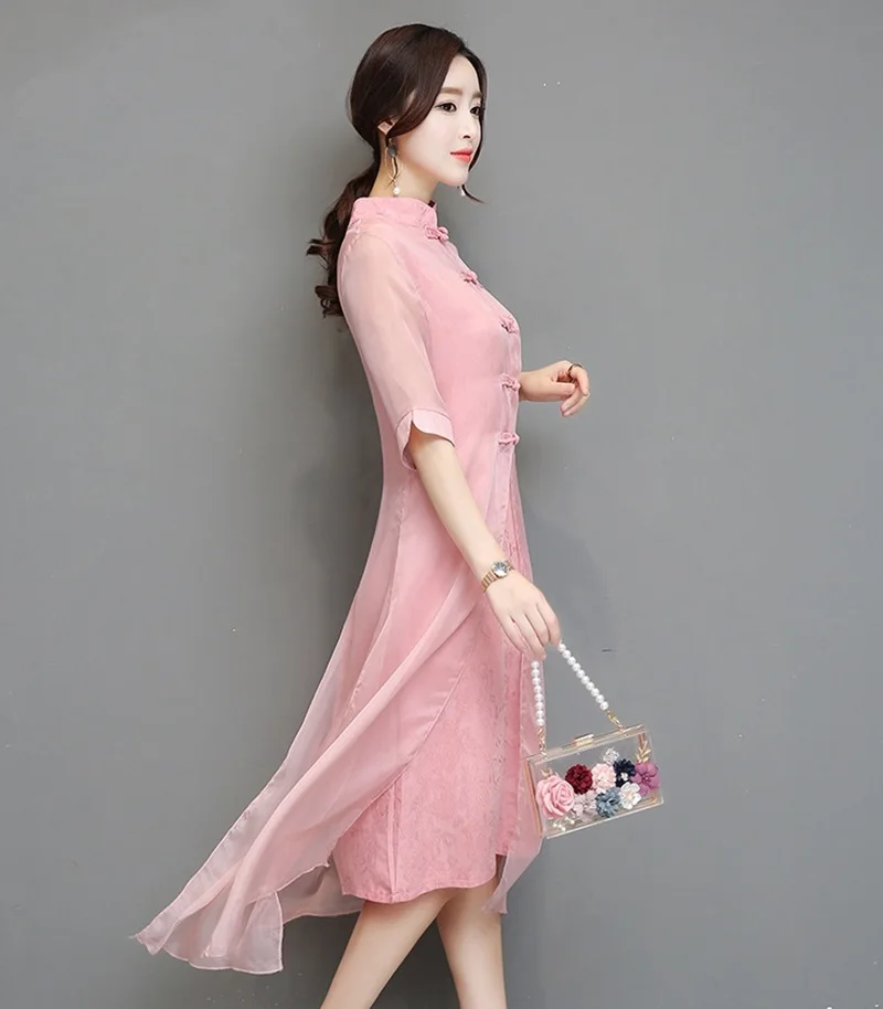 Cheongsam Qipao, китайское традиционное платье на весну и лето, женское банкетное сексуальное восточное платье, вьетнамское розовое китайское платье TA1251