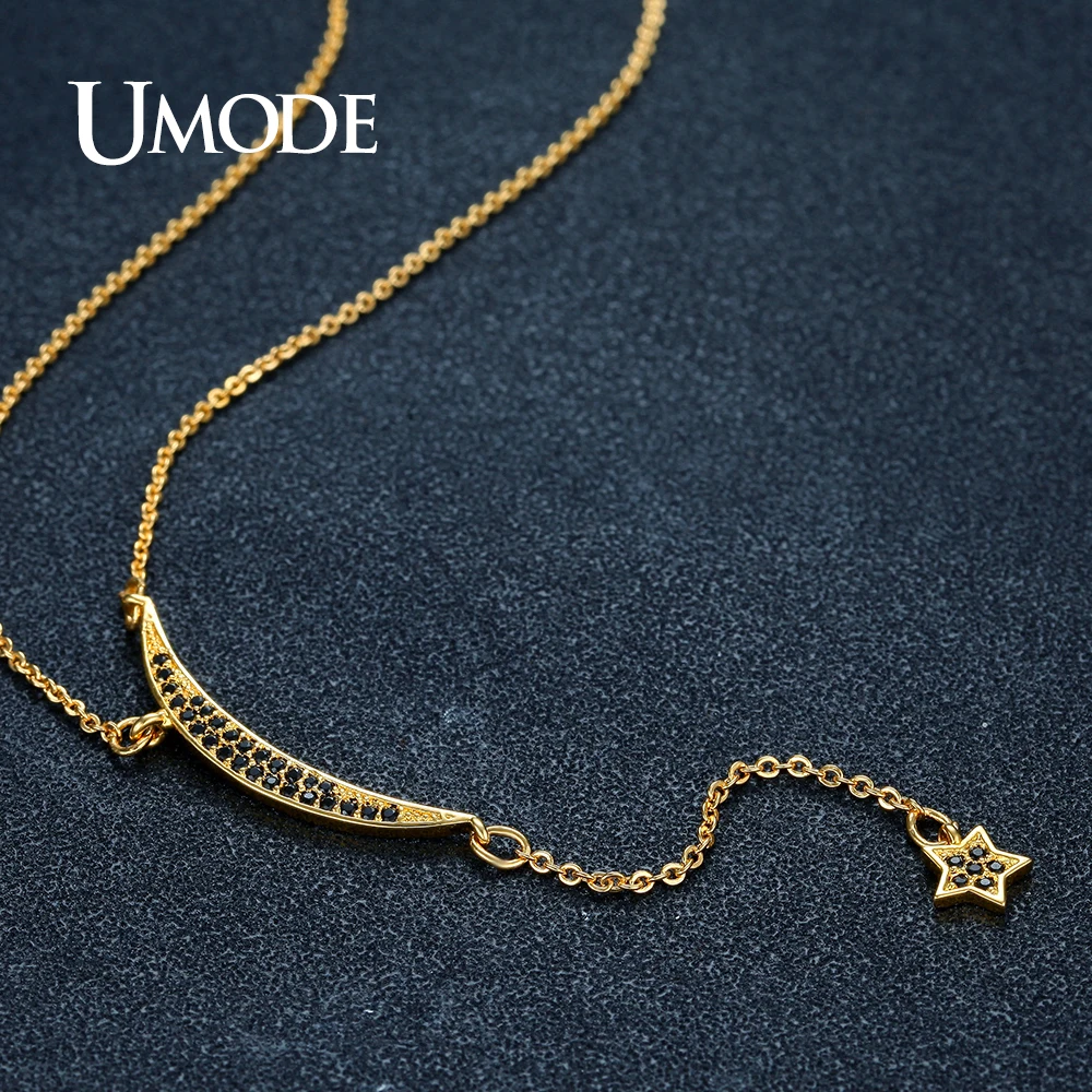 UMODE винтажные черные австрийские стразы луна звезда длинная цепочка подвески