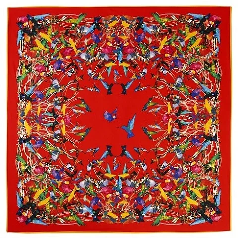 BIrd Red POBING, роскошный бренд,, саржевый шелковый шарф, женский, с буквенным принтом, Леопардовый, для шеи, обертывания, Echarpe, квадратный, женский, большой размер, шаль, хиджаб, шейный платок - Цвет: BIrd Red