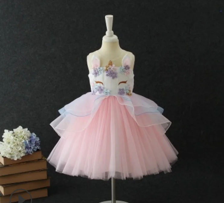 

New 2021 Girls Unicorn Dresses Kids Sleeveless Princess Tulle Layered Dresses Children Cosplay Costume Hot Sale Bebe Vestido