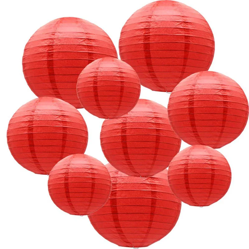 9 шт "-12" бумажные китайские фонарики Ассорти lanterne papier lampion Свадебные Babyshower вечерние подвесные рождественские украшения на Хэллоуин - Цвет: red