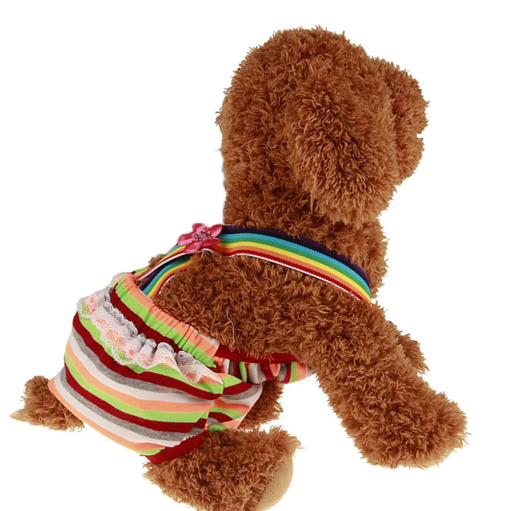 EMVANV Female Pet Sanitary Pant Dog Lace Rainbow Striped Underwear Puppy Cat Diaper Suspenders Physiological | Дом и сад