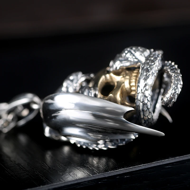 Zabra 925 Серебряный Дракон с золотой Цвет череп Для мужчин кулон Цепочки и ожерелья