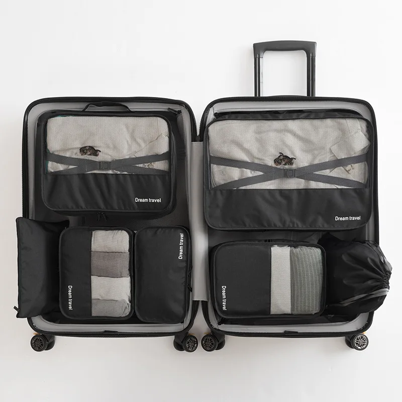 7 pc/set Oxford Travel storage bag underwear clothing Shoes cosmetic finishing waterproof bag Portable cosmetic closet organizer - Цвет: Black
