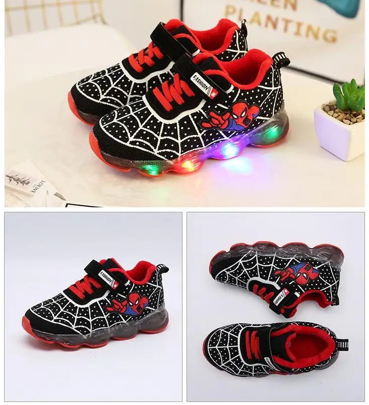 Новинка 2019 года Светящиеся кроссовки с изображением Человека-паука для