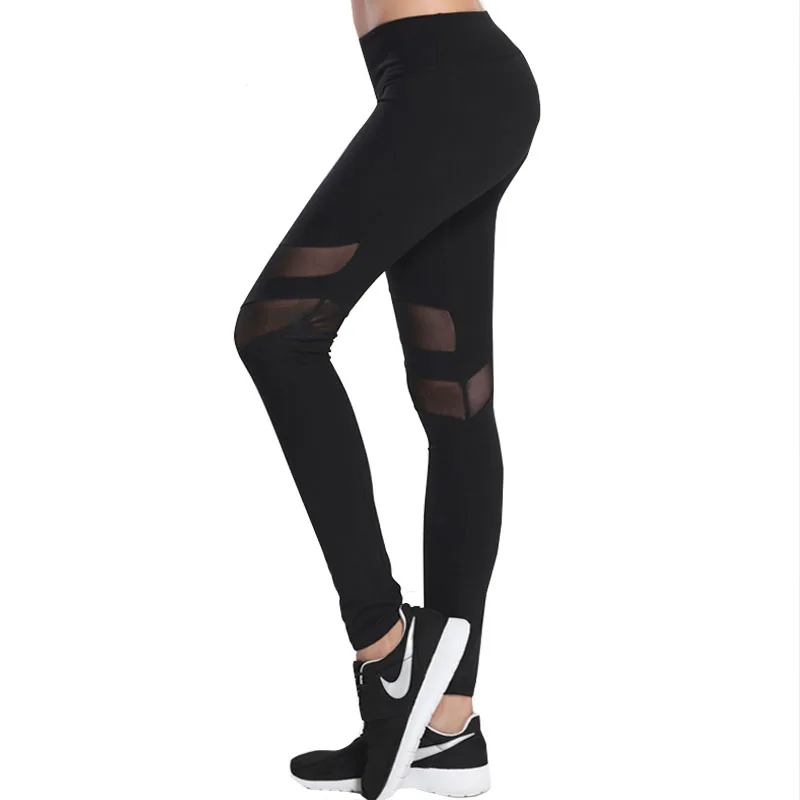 

NORMOV Fashion Sexy Womens Leggings Middle Waist Black Mesh Breathable Fitness Leggings Casual Workout Polyester Leggings