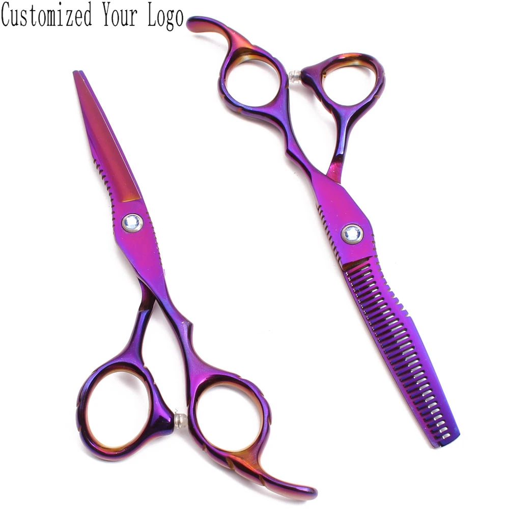 

Парикмахерские ножницы JP 440C фиолетовые с логотипом на заказ, 6,0 дюйма, прямые ножницы, филировочные ножницы, профессиональные ножницы для во...