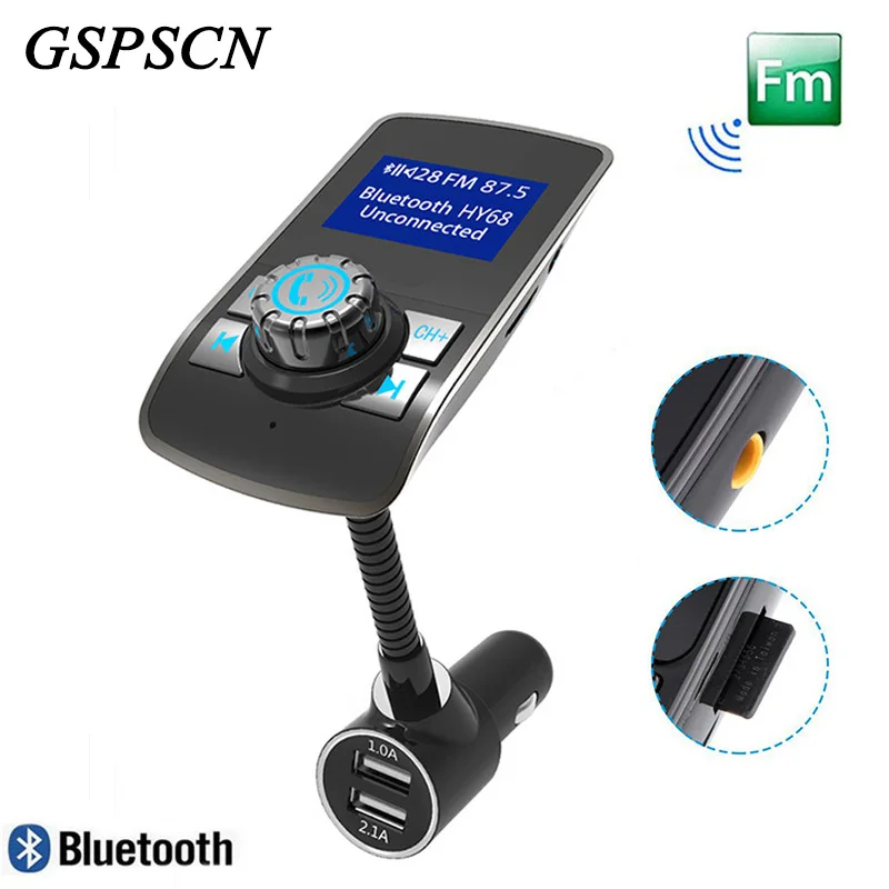 

GSPSCN 12v Car Bluetooth Handsfree Function FM Transmitter Wireless Audio Modulator MP3 Player With TF Format Songs WMA/MP3/FLAC