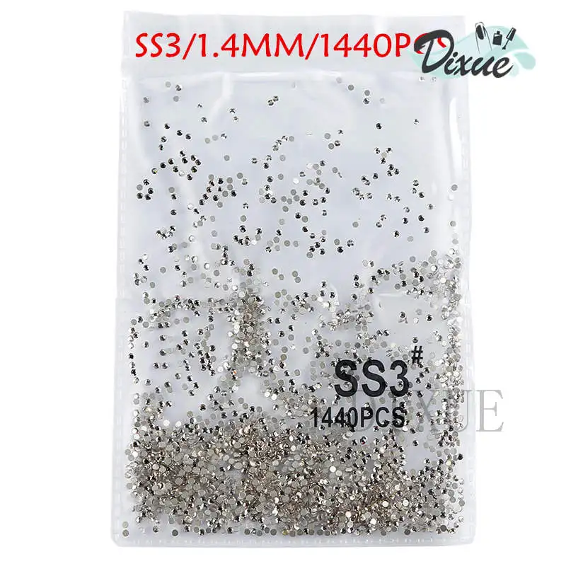 White SS3 1440pcs SS3-ss8, 1440 шт, прозрачные Стразы AB gold flack, 3D, без горячей фиксации, плоские с оборота, для украшения ногтей, плоские с оборота Стразы для одежды 073 - Цвет: White SS3 1440pcs