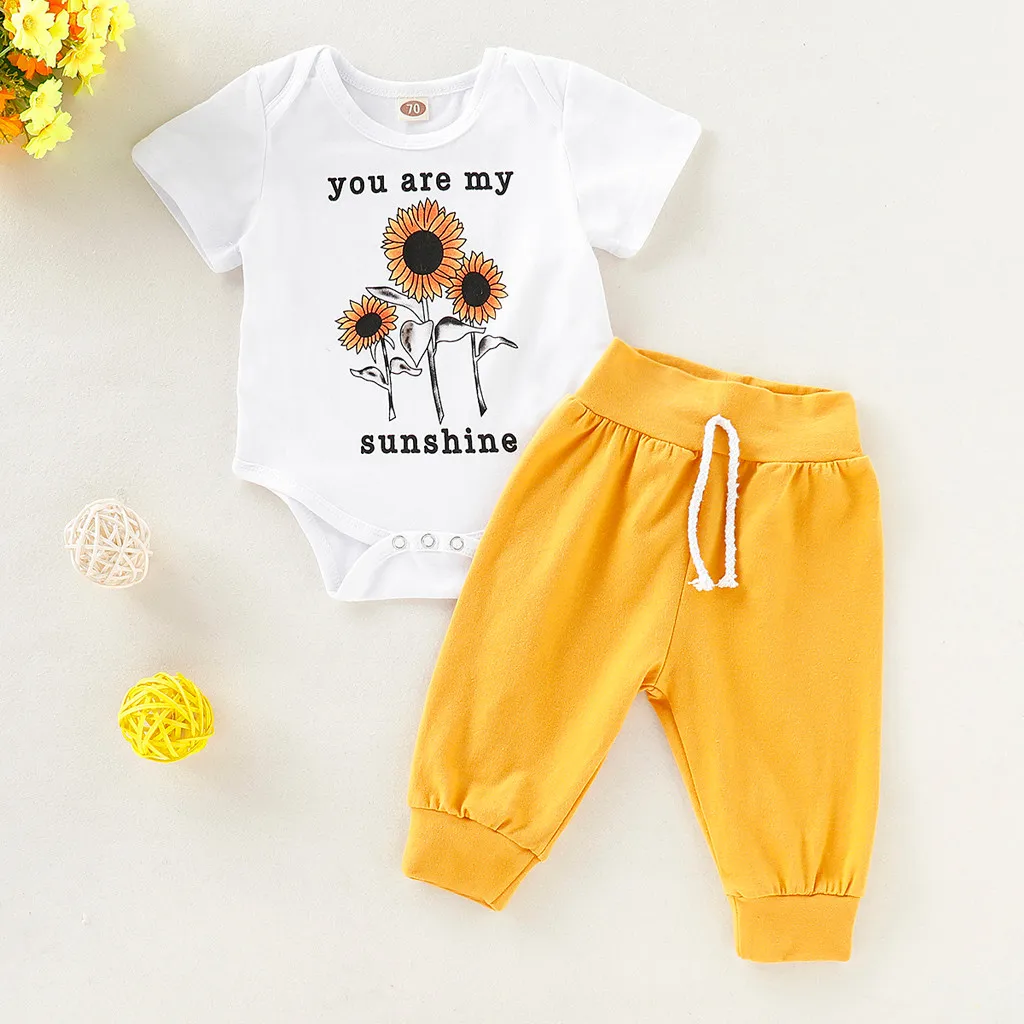 Комбинезон с подсолнухом для новорожденных девочек и мальчиков топы штаны
