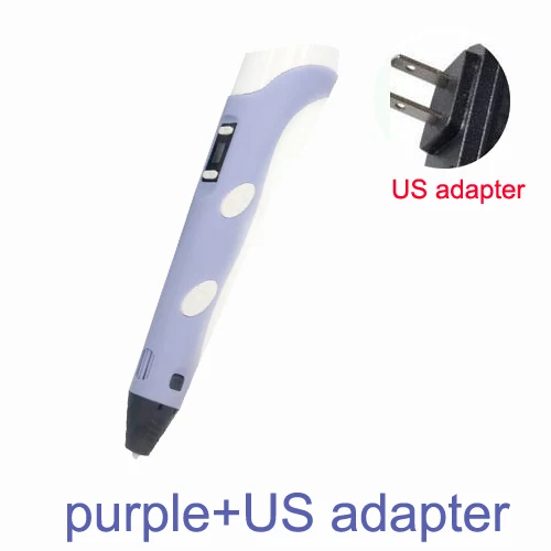 purple-US adapter 3D Ручка для рисования, регулируемая печать, детские развивающие игрушки, сделай сам, светодиодный ABS экран, креативный подарок, живопись, дизайн, 0,7 мм диаметр наконечника - Цвет: purple-US adapter