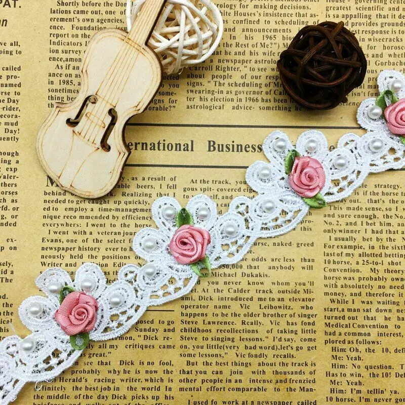

50X Vintage Rose Flowers Pearl Lace Trim French Ribbon Fabric Embroidered Applique Wedding Dress Handmade DIY Sewing Craft