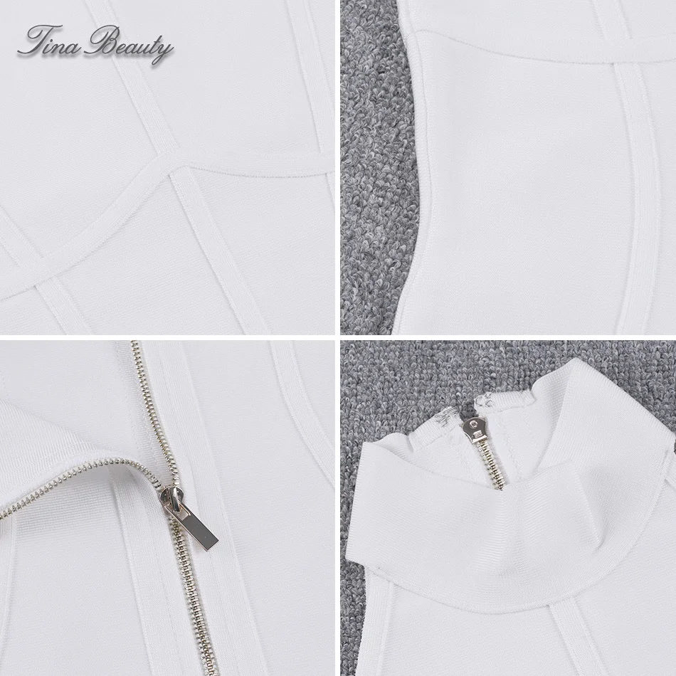 

Tina Beauty White High Neck Sleeveless Midi Party Bandage Dress Female Back Zipper Bodycon Dresses Vestidos Verano 2019