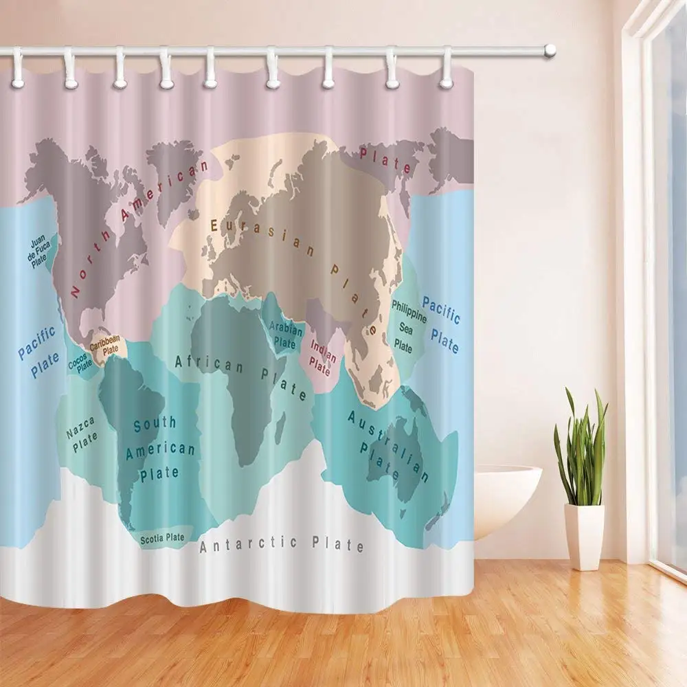 Карта мира акварелью Ванна занавес тектонические пластины планеты земли