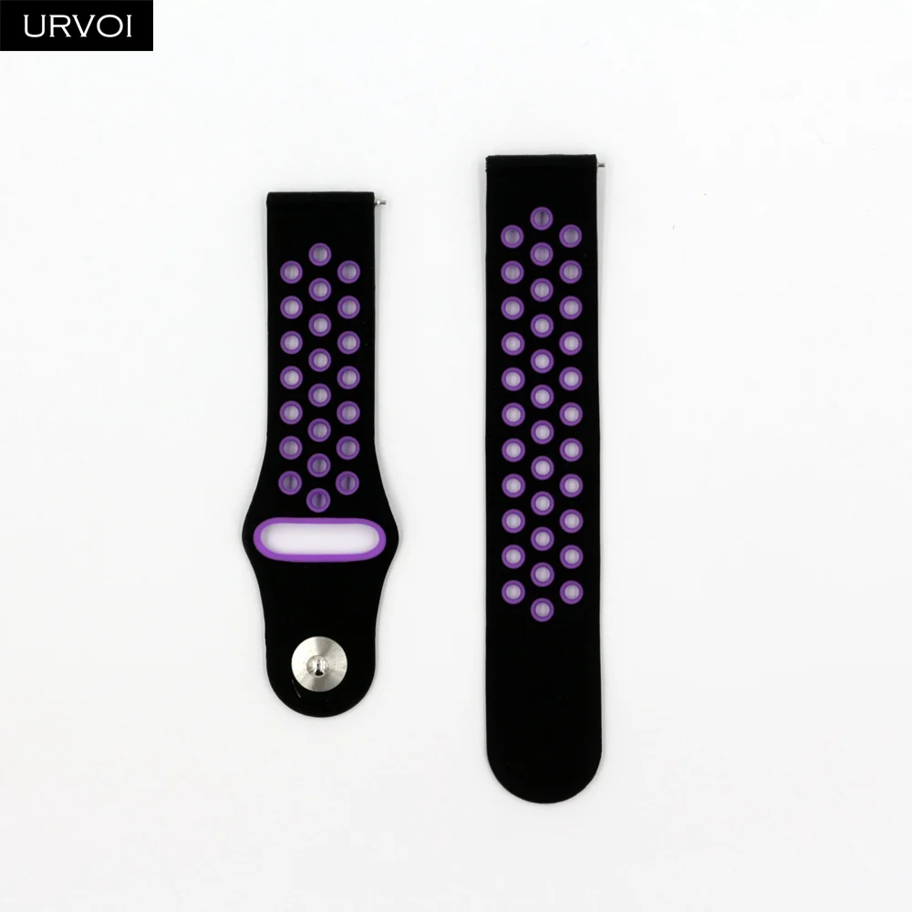 Black Purple URVOI 22/20 мм длина браслета для Galaxy Watch Active/42/46 мм шестерни спортивный силиконовый ремешок для HUAWEI Aquick выпуск шпильки Мягкая замена - Цвет ремешка: Black Purple