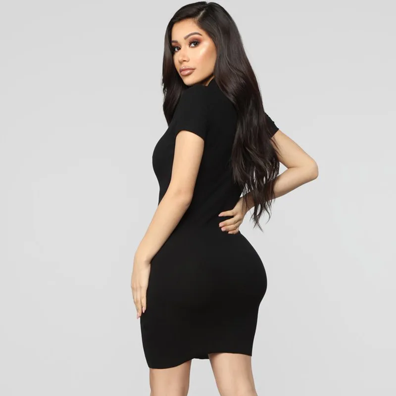 STAY TIDY Sexy Knitted Single Button Split Bodycon Dress Summer Women Short Sleeve Polo Neck Mini Dress Party Club Dress