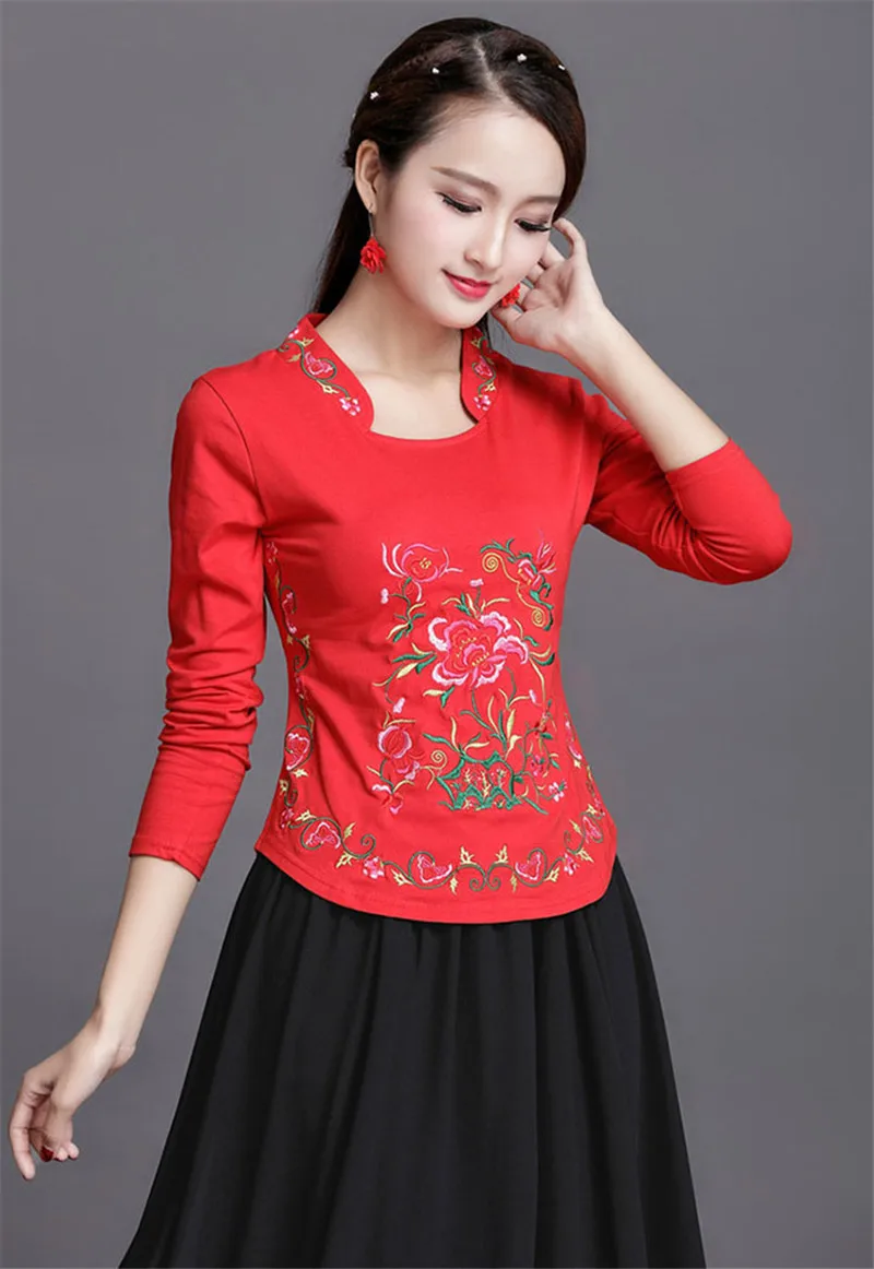 Вышивка китайский Stlye размера плюс Blusa Feminina Летний Топ Блузка сорочка Femme Топы рубашка женская рубашка Харадзюку Feminina
