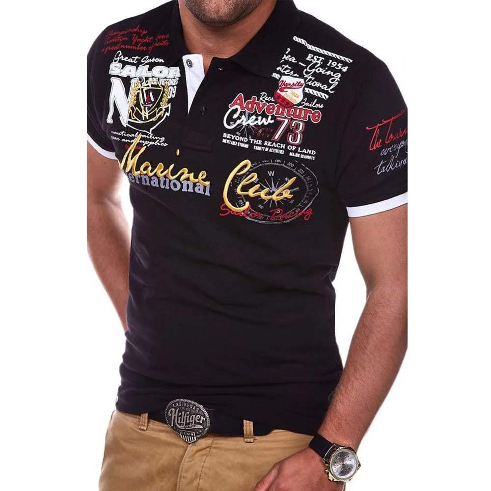 Мужская рубашка поло с коротким рукавом и буквенным принтом|Поло| |