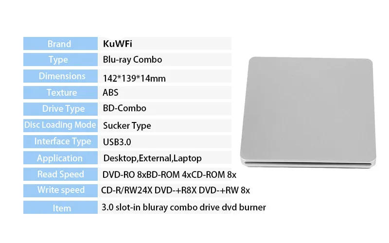 USB3.0 Внешний bd-rom Blu-ray Комбинированный привод/DVD горелка Писатель 3D Blue-ray комбо bd-rom плеер для Apple Macbook Pro ABS материал