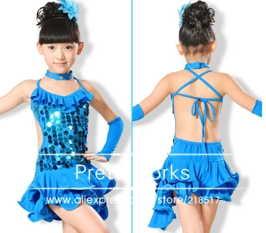 Free shipping rumba latin tango ballroom samba dance black blue yellow red 4 color girl child M-XXL competition dress costume |