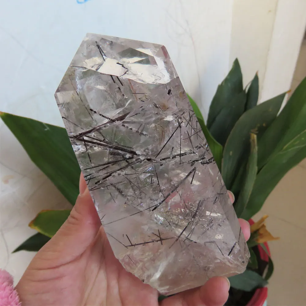 New Arrival !!! 409g Natural Clear Black Tourmaline Quartz Crystal Point Wand Pocket Stone Mineral Reiki Healing | Дом и сад