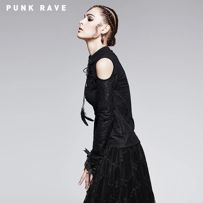 Готическая Винтажная футболка с воротником-стойкой в стиле панк стимпанк