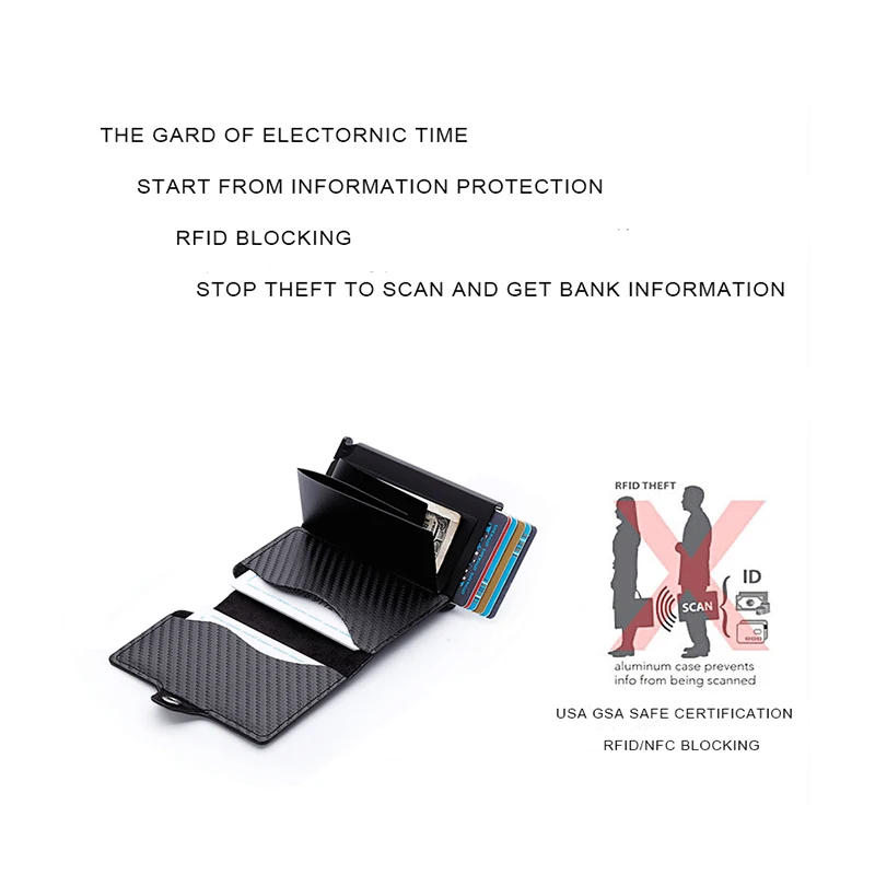 Кожаный бумажник RFID из углеродного волокна с держателем для кредитных карт