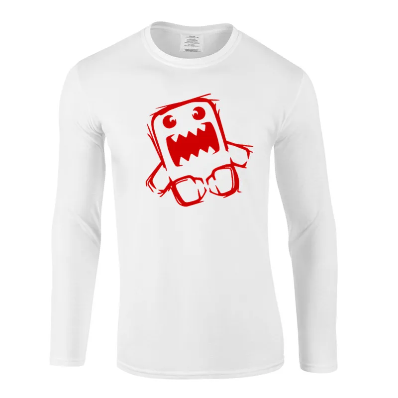 Мужская хлопковая футболка Domo Kun повседневная Однотонная с длинными рукавами и