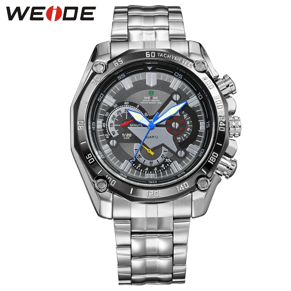 WEIDE большой Аналоговый военный Япония Кварцевые часы Мужчины LED аналоговый