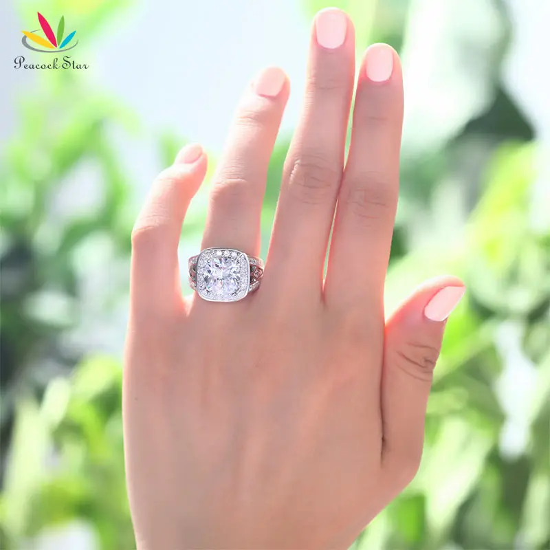 Павлин звезда Книги по искусству деко Винтаж 4 ct Подушки твердые 925 Серебряная свадьба Обручение кольца ювелирные изделия cfr8091